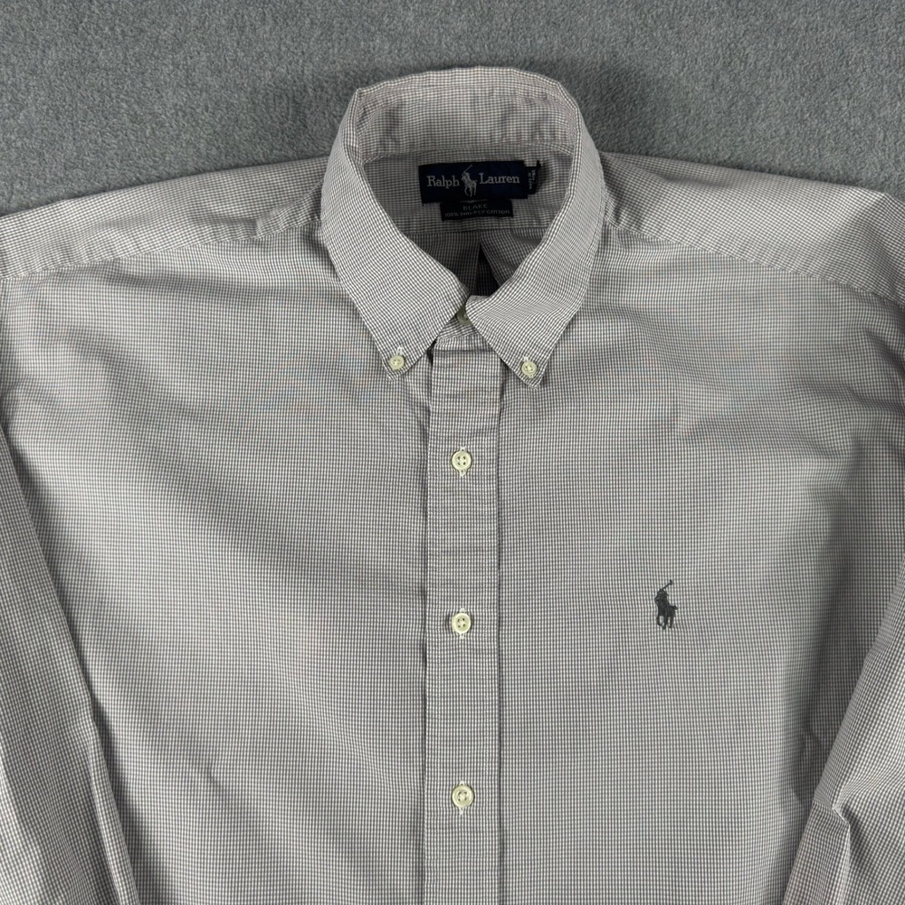 Ralph‎ Lauren Blake Long Sleeve Shirt Mens XL Gray Micro Check Two-Ply
